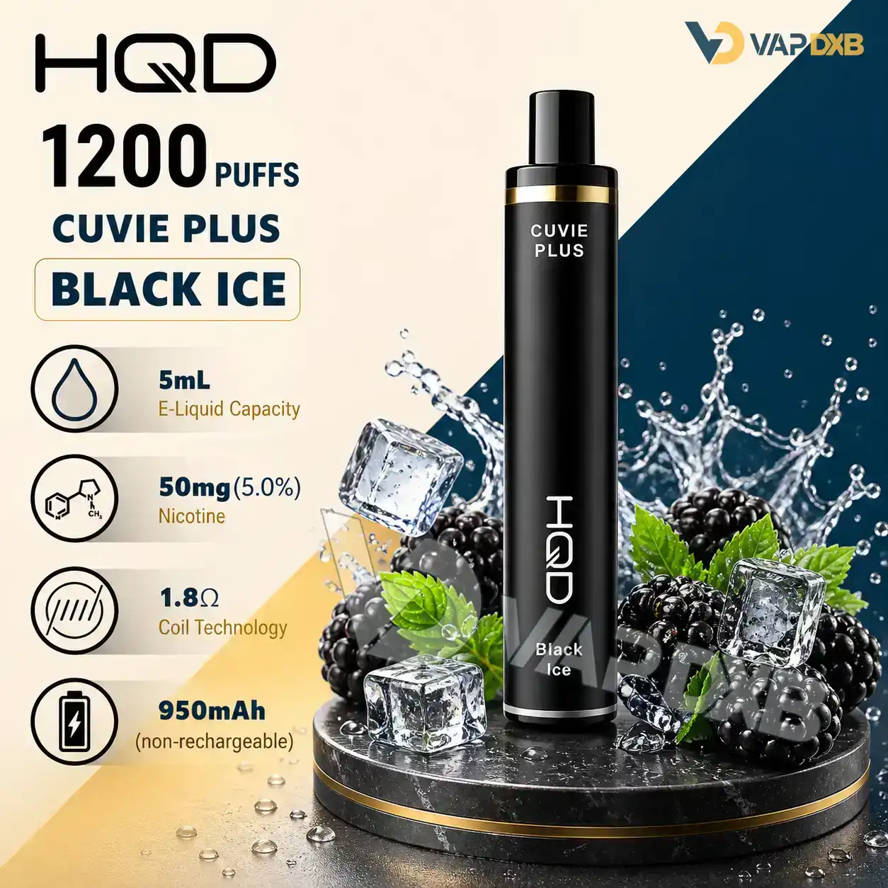 HQD Black Ice 1200 Puffs Cuvie Plus Disposable Vape HQD Black Ice 1200 Puffs Cuvie Plus Disposable Vape